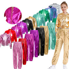 Mädchen Metallic Hip Hop Jazz Tanz Jogginganzug SportanzugJacke und Jogginghose 