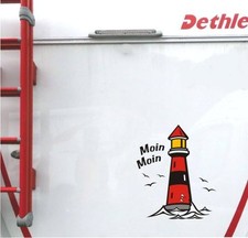 Wohnmobil Caravan Wohnwagen Aufkleber Leuchtturm rot Moin Moin Möven