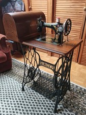 ANTIK SINGER NÄHMASCHINE AUS 1927 MIT TISCH AUF EISENGESTELL +++