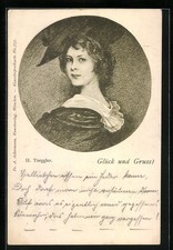 Künstler-AK Hermann Torggler: Frau mit Hut blickt über ihre Schulter 1899 