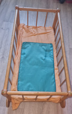 Puppenbett Babybett Holz Rollen