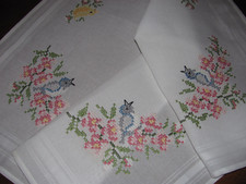 Schöne Osterdecke-Handarbeit-Stickerei-Vögel-Küken-Blumen-Tischdecke-Neu/unben.