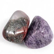 Lepidolith & Heliotrop - 2 Stk. Trommelsteine | Edelsteine Handschmeichler Deko