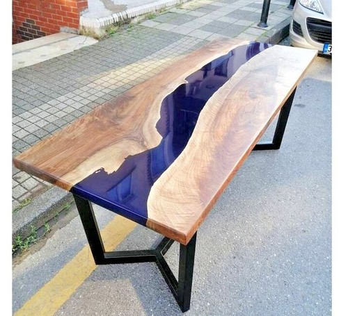 Blauer epoxid river esstisch - epoxid,