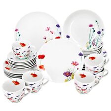 30tlg Kombiservice Marie Porzellan 6 Personen Tassen Untertassen Teller Blumen