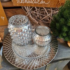 Kerzengläser 2 Stück Bauernsilber,  versch. Größen Glas Tablett Nostalgie