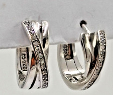 Neuwertige Creolen 0,925 Sterlingsilber rhodiniert Zirkon