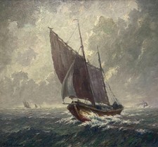 Antikes Gemälde Fischerboote