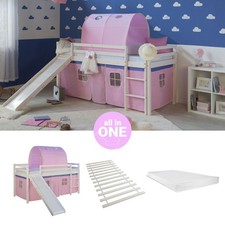 Hochbett 90x200 Kinderbett mit Matratze Rutsche Treppe Weiß Mädchen Homestyle4u