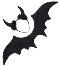 KOSTÜM ZUBEHÖR HALLOWEEN KARNEVAL TEUFEL SET SCHWARZ FLÜGEL & HÖRNER NEU