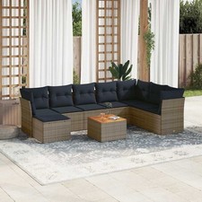 9-teiliges Gartensofa-Set mit Kissen, grau, Polyrattan