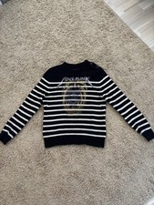 Zadig Voltaire Pullover S 36 Dunkelblau Mit Streifen Bunte Nieten Merino Woll