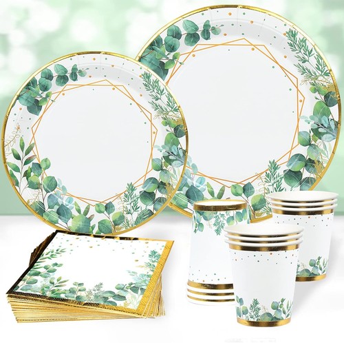 Partygeschirr set 96pcs olive - 96pcs,