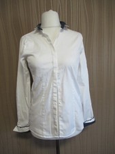 257/11 INSIEME  Damen Bluse Gr. 38 weiß dunkelblau Langarm Stretch Basic