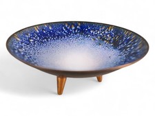 Seltene Emaille Tripod Schale Margarethe Ernst sign. Kupfer Dreibein MidCentury