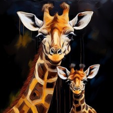 Poster Bild Kunstdruck Wandbild Leinwand Canvas 30x30 cm Giraffe mit Jungtier