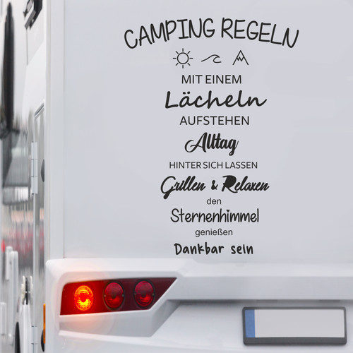 Camping regeln aufkleber - regeln, sonne