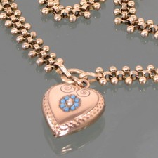 Kette mit  Herz Anhänger ° GOLD DOUBLE  Türkis Saatperle JUGENDSTIL ZEIT COLLIER