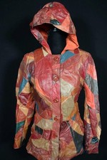 Vintage Patchwork Leder Damen Kapuzenjacke Größe Medium 1970er