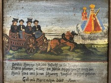 ANTIKES VOTIVBILD EX VOTO MARIA MIT JESUS KIND PFERDE KUTSCHE