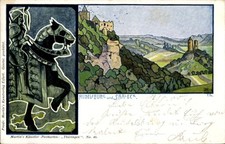 Künstler Ak Bad Kösen Naumburg an der Saale, Rudelsburg, Reiter, Pferd - 4648487