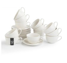 Cappuccinotassen mit Unterteller 12er Set Kaffeetassen Knochenporzellan Weiß