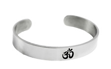 Edelstahl Armreif graviert poliert Om Aum Armband Buddha Mantra 