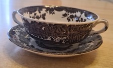 Royal Worcester Palissy 1790 Avon Scenes Braun Suppentasse Schale mit Teller