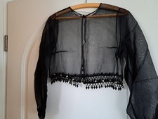 Bolero Chiffon transparent schwarz langarm ca.Gr.36/38 m.Pailetten TOP!!