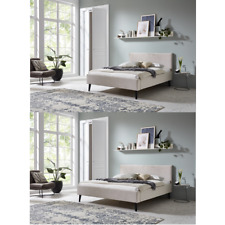Leira Beige Polsterbett 140x200/180x200 aus Eichenholz Einzel/Doppelbett