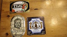 3 VERSCH.BIERFLASCHENETIKETTEN  SELTEN  VERSCH. LÄNDER  SAMMLUNG  EULENABBILDUNG