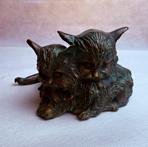 Bronze figur zwei katzen - bronze,