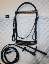 " STRASS " Leder Ponytrense + Zügel Pony Trense Reittrense Zaum