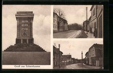 Ichtershausen, Ansichtskarte, Kriegerdenkmal, Straßenansichten aus dem Ort 