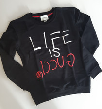 GUCCI Herren Pullover "LIFE IS GUCCI" Farbe Schwarz Grösse (M) 100% Baumwolle