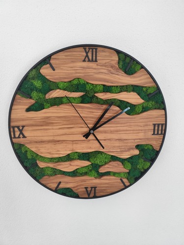 Wanduhr olivenholz moos - /,