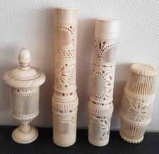 4 Antike Bein Elfenbein Farbig Rokoko Biedermeier Flohfalle ❤❤❤