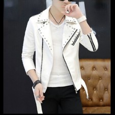 Herren PU Kunstleder Nieten Bikerjacke Motorrad Blazer Mantel Slim Punk Club