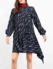 Lala Berlin Kleid Duana Blau Schwarz Weiß 40 L Seide Viskose Dress Blue