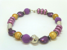 Halskette Collier Statementkette Holz Filz Glas Violett Silber UNIKAT 