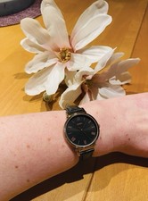 Fossil Damenuhr Roségold/Schwarz Lederarmband Top Zustand