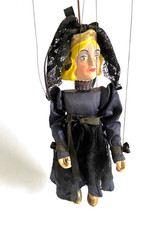 alte Stab-Marionette Adrette Dame  Handarbeit Puppentheater Charakterkopf