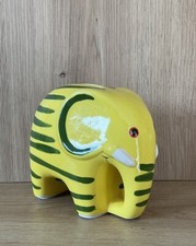 KCG Spardose Elefant Streifenmuster Grün & Gelb Geburt Geschenk Geld Bank Money