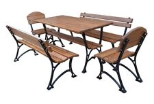 Jugendstil Gartenmöbel Set 1 Tisch & 2 Sitzbänke & 2 Stühle 150 cm Massivholz