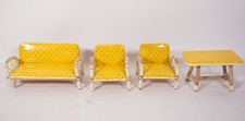 Vintage 50er Jahre Lounge Möbel Set 4-tlg. Couch Sessel Tisch gelb 