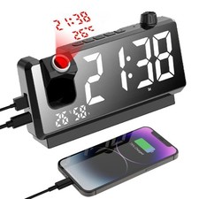 LED Alarm Wecker mit Projektion Digital Spiegel USB Alarmwecker Tischuhr Snooze