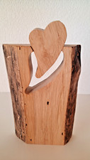 Herz-Holzscheit, Tisch-Deko, massiv Eiche, gebeizt, reine Handarbeit, Höhe 23 cm