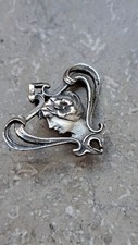 Antique Art Nouveau Silver Brooch Woman’s Profile Floral Jugendstil c.1900