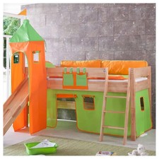 Hochbett 90x200 mit Rutsche,  Buche massiv