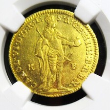 Ungarn: Karl VI Gold Dukaten 1739-KB AU55 NGC, Kremnitz Ungebraucht